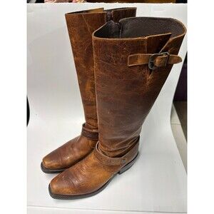 Sonora Women's 8B Brown Distressed Leather Tall Riding Boots Square Toe Buckle